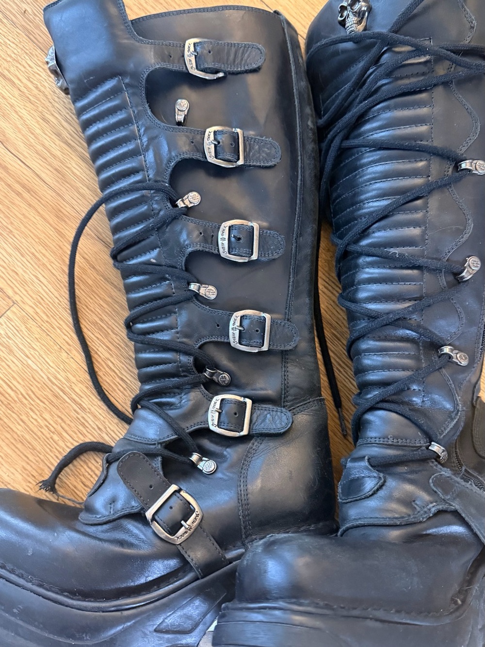 Women's Black Buckle Lace-Up New Rocks - Goth Club Wear - Combat Boots